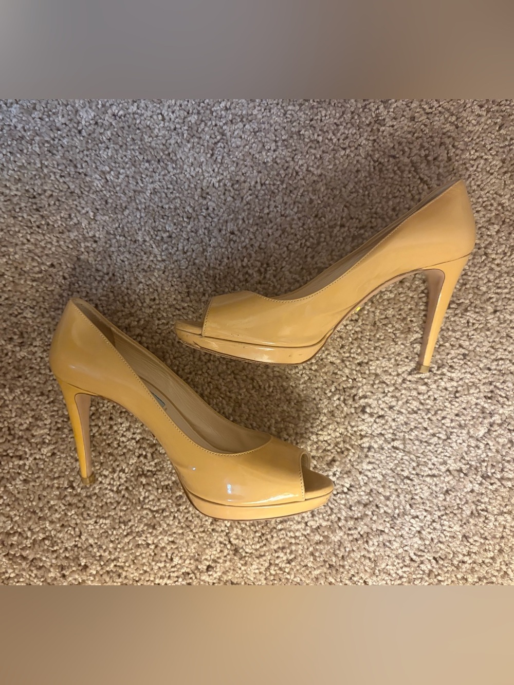 Authentic Prada Nude Patent Peep-Toe Pumps Heels IT 36/US 6